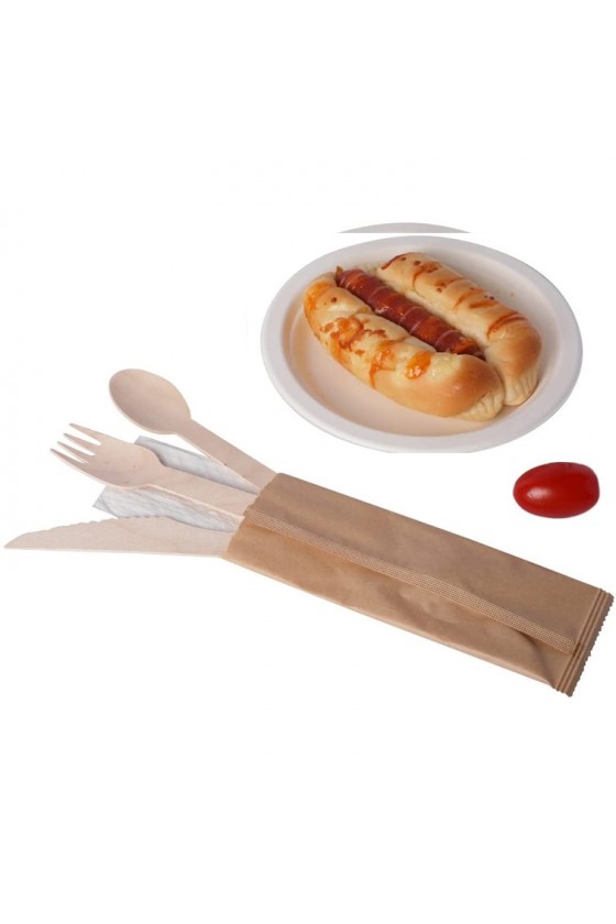 Kit de cuchara cuchillo tenedor servilleta embolsado 4 piezas